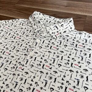 US Open Polo Shirt Mens Size Medium‎ White All Over Print 121st US Open Golf